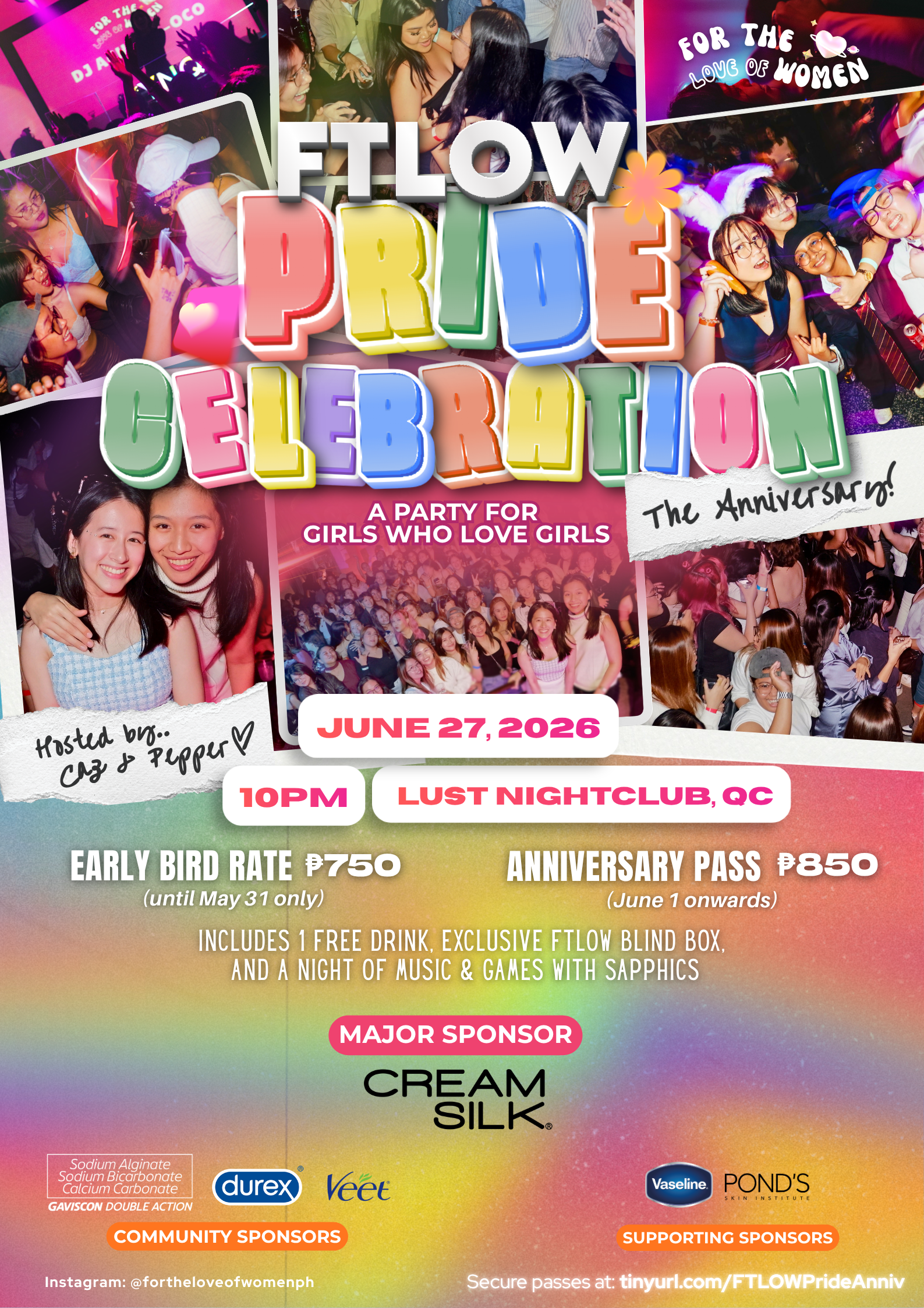 FTLOW Pride Party Official FTLOW poster, pride party by Caz and Pepper