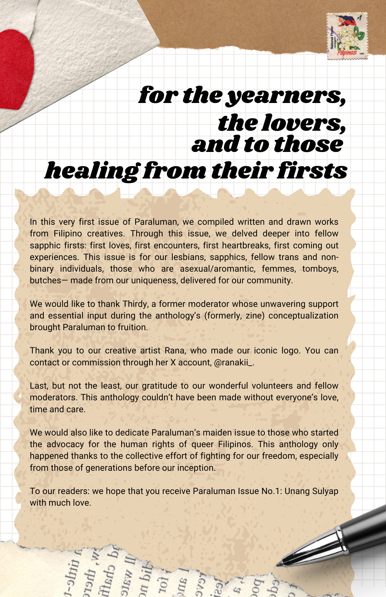 Paraluman: PH Sapphic Anthology snippet of paraluman ph dedication page